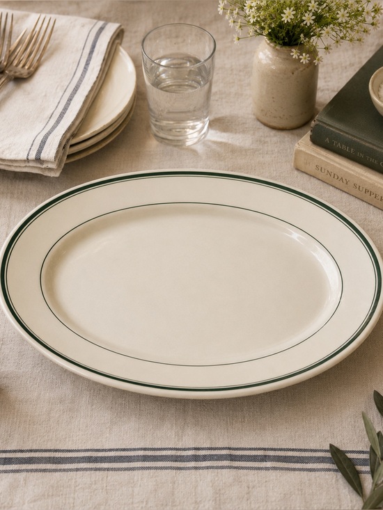 Warwick Other - 1948 Vintage Warwick China 12" Green Stripe Restaurant Stoneware Serving Platter